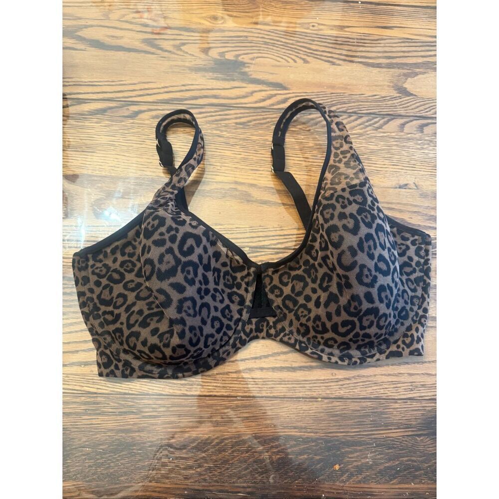 Smart & Sexy Black Brown Leopard Print Full Coverage Underwire‎ Bra Size 40DDD